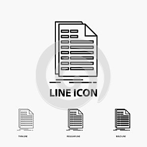 Bill, excel, file, invoice, statement Icon in Thin, Regular and Bold Line Style. Vector illustration