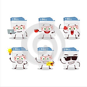 Bill paper cartoon character with various types of business emoticons