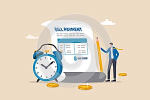 Bill payment, expense or financial service to pay for transaction, credit card payment or shopping cost concept, businessman with