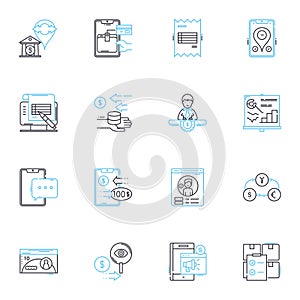 Bill payment linear icons set. Remittance, Transaction, Credit, Debit, Invoice, Statement, Overdue line vector and