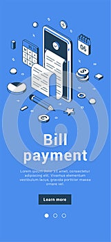 Bill payment smartphone application digital check in online receipt invoice vector illustration