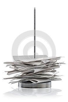 Bill Receipt spike isolated on a white