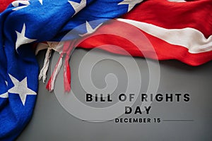 Bill Of Rights Day on December 15 with USA flag and gray Background