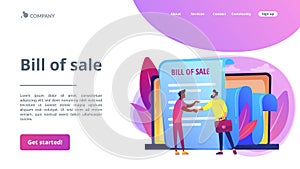 Bill of sale concept landing page