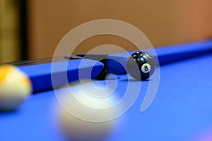 Billard pool game. Billiard balls on blue pool table, Pool game