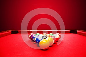 Billards pool game. Color balls in triangle photo