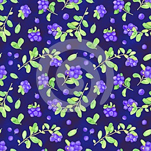 Billberry watercolor seamless pattern