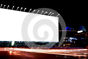 Billboard blank for outdoor advertising poster at night time with street light line for advertisement street city night light conc