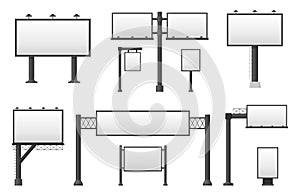 Billboard blank set. Empty billboard isolated on white background. City outdoor blank banner large format for advertise