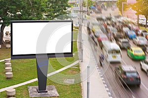 Billboard in the city street, blank screen clipping path include