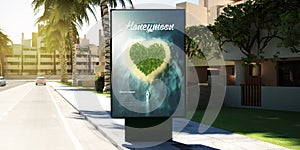 billboard honeymoon travel advertisement on suburbs