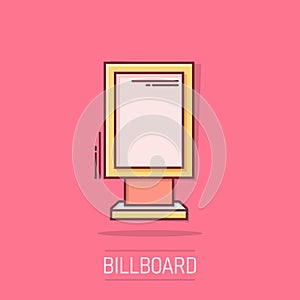 Billboard icon in comic style. Citylight display cartoon vector illustration on white isolated background. Banner placard splash