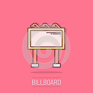 Billboard icon in comic style. Citylight display cartoon vector illustration on white isolated background. Banner placard splash