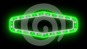 billboard with neon lights and retro vintage round lights flashing and rotating neon advertising signboard animation colors green