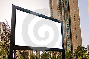 Billboard on the Street Rectangular White Mockup City Advertisement