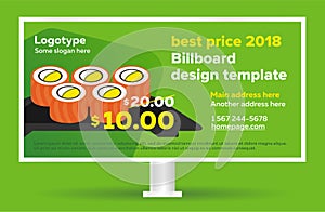 Billboard template banner. Modern sushi design template for outdoor advertising, posting photos and text. Green billboard graphic