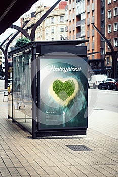 billboard travel honeymoon advertising on bus stop