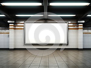 Billboard on underground wall mockup. Large hoarding template in subway. Generative Ai