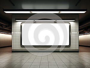 Billboard on underground wall mockup. Large hoarding template in subway. Generative Ai