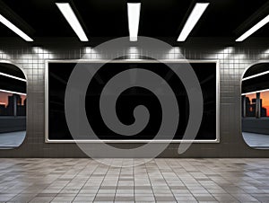 Billboard on underground wall mockup. Large hoarding template in subway. Generative Ai