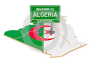 Billboard Welcome to Algeria on Algiers map, 3D rendering