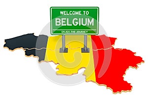 Billboard Welcome to Belgium on Belgian map, 3D rendering