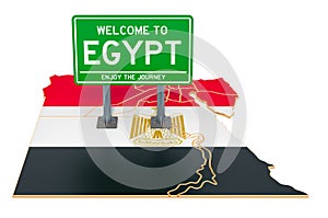 Billboard Welcome to Egypt on Egyptian map, 3D rendering