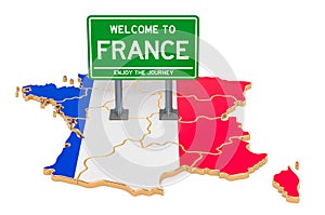 Billboard Welcome to France on French map, 3D rendering