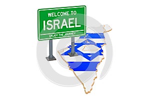 Billboard Welcome to Israel on Israeli map, 3D rendering