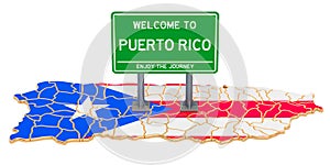 Billboard Welcome to Puerto Rico on Puerto Rican map, 3D rendering