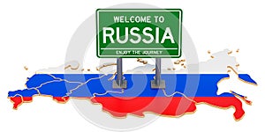 Billboard Welcome to Russia on Russian map, 3D rendering