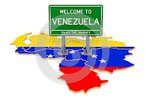 Billboard Welcome to Venezuela on Venezuelan map, 3D rendering
