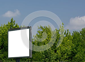 Billboard with white space Blue sky and clouds, trees