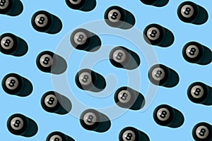 Billiard 8 ball multiplied on soft sky blue background