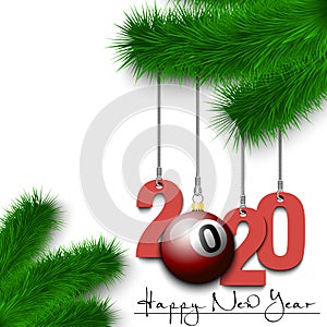 Billiard ball and 2020 on a Christmas tree branch