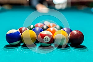 Billiard ball is on billiard table