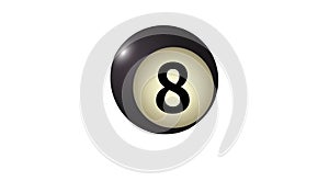 Billiard ball, black colour with the number eight. Pool game illustration, isolated on a white background