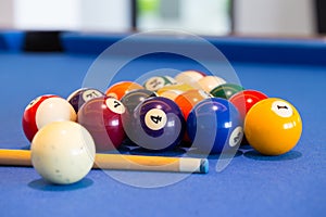 Billiard ball on blue table