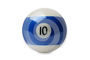 Billiard ball with number 10 isolated on white