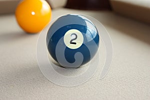 Billiard ball number 2 (pool ball) on American billiards (American pool)