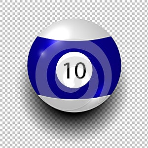 billiard ball number 10. Blue and white color. Isolated wind object on transparent background