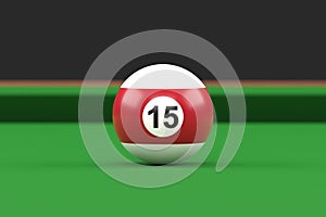 Billiard ball number fifteen in brown and white color on billiard table