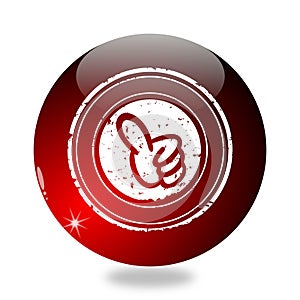Billiard ball with raised thumb sign