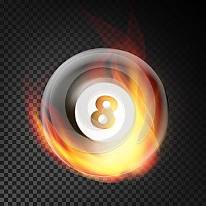 Billiard Ball Vector Realistic. Billiard Ball 8 In Burning Style Isolated On Transparent Background