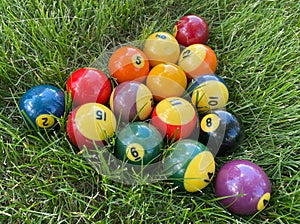 Billiard balls for American billiards. Pool balls. Billiard snooker pyramid. American pool. Pool game on table.