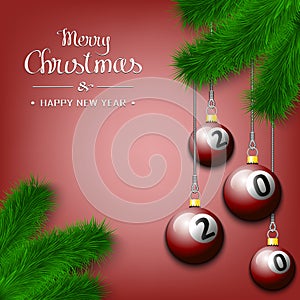 Billiard balls on a Christmas tree branch