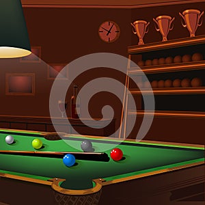 Billiard balls composition on green pool table