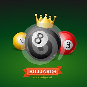 Billiard Balls with Golden Crown. Vector