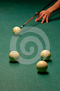 Billiard balls on a green pool table