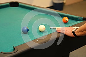 Billiard balls on green table